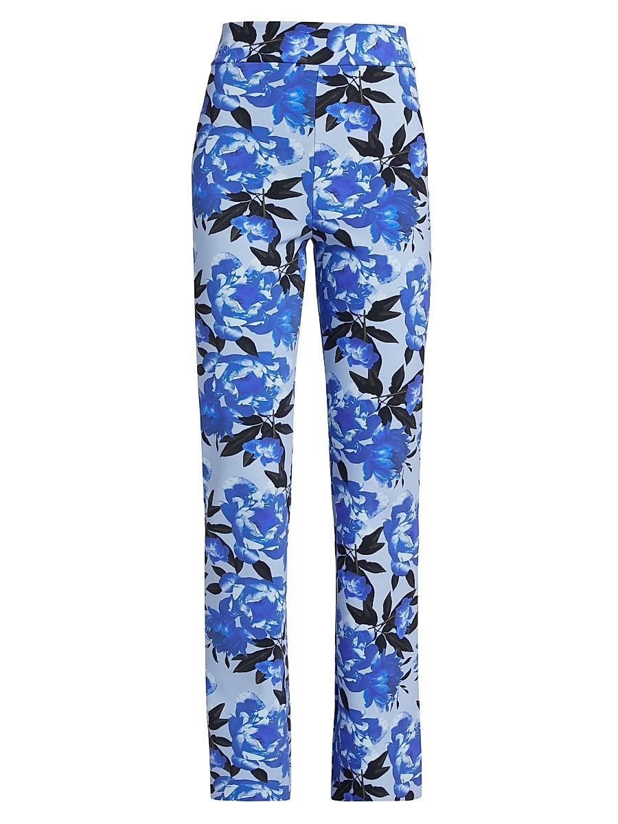 Women's Venusette Floral Jersey High-Waisted Flared Pants - Cher Small Light Blue - Size 4