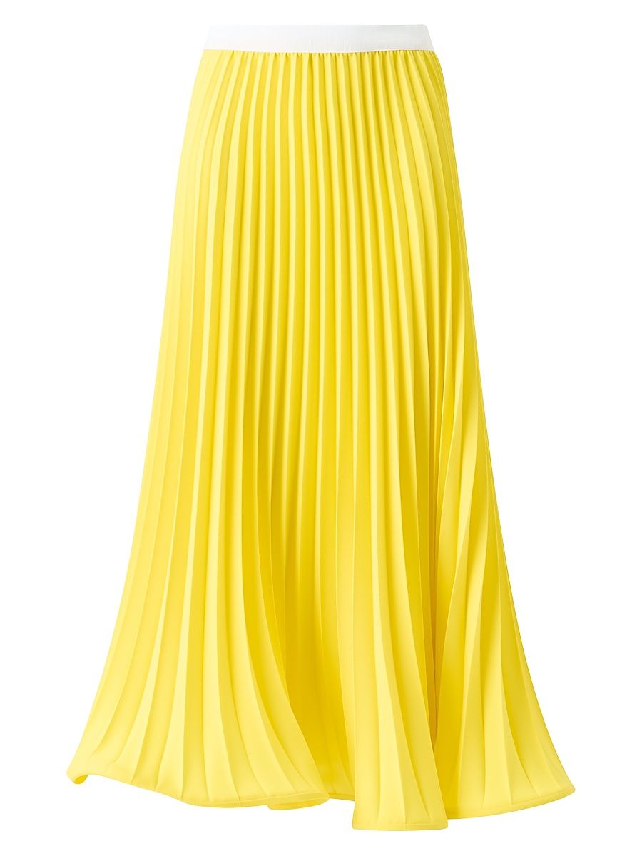 Women's Pleated Crêpe A-Line Midi-Skirt - Lemon Zing - Size 12