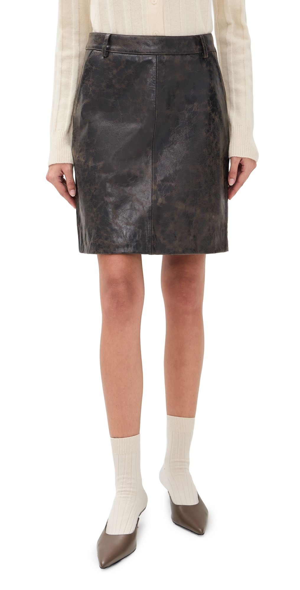 The Garment Margo Leather Skirt Brown Crunch Effect 12