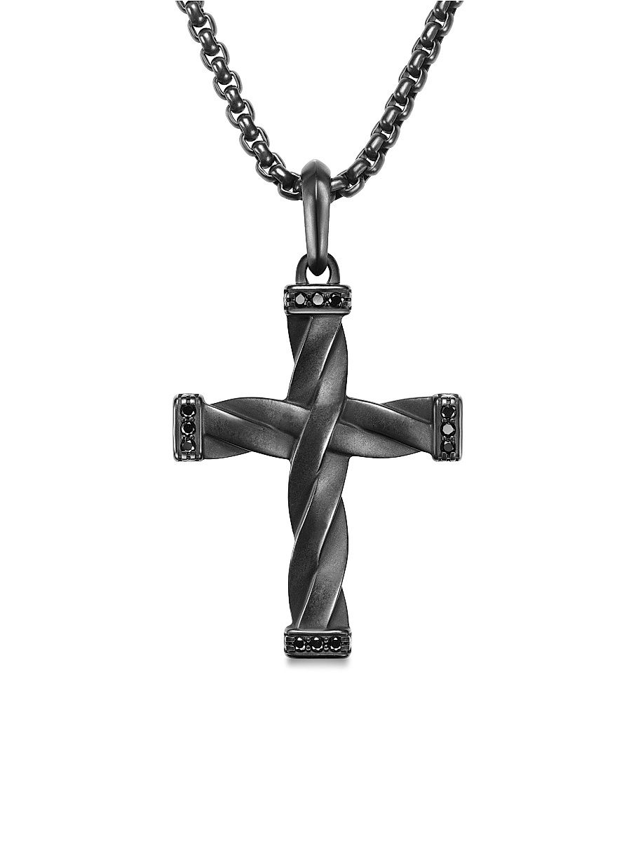 Men's DY Helios Cross Pendant in Black Titanium - Black Diamond
