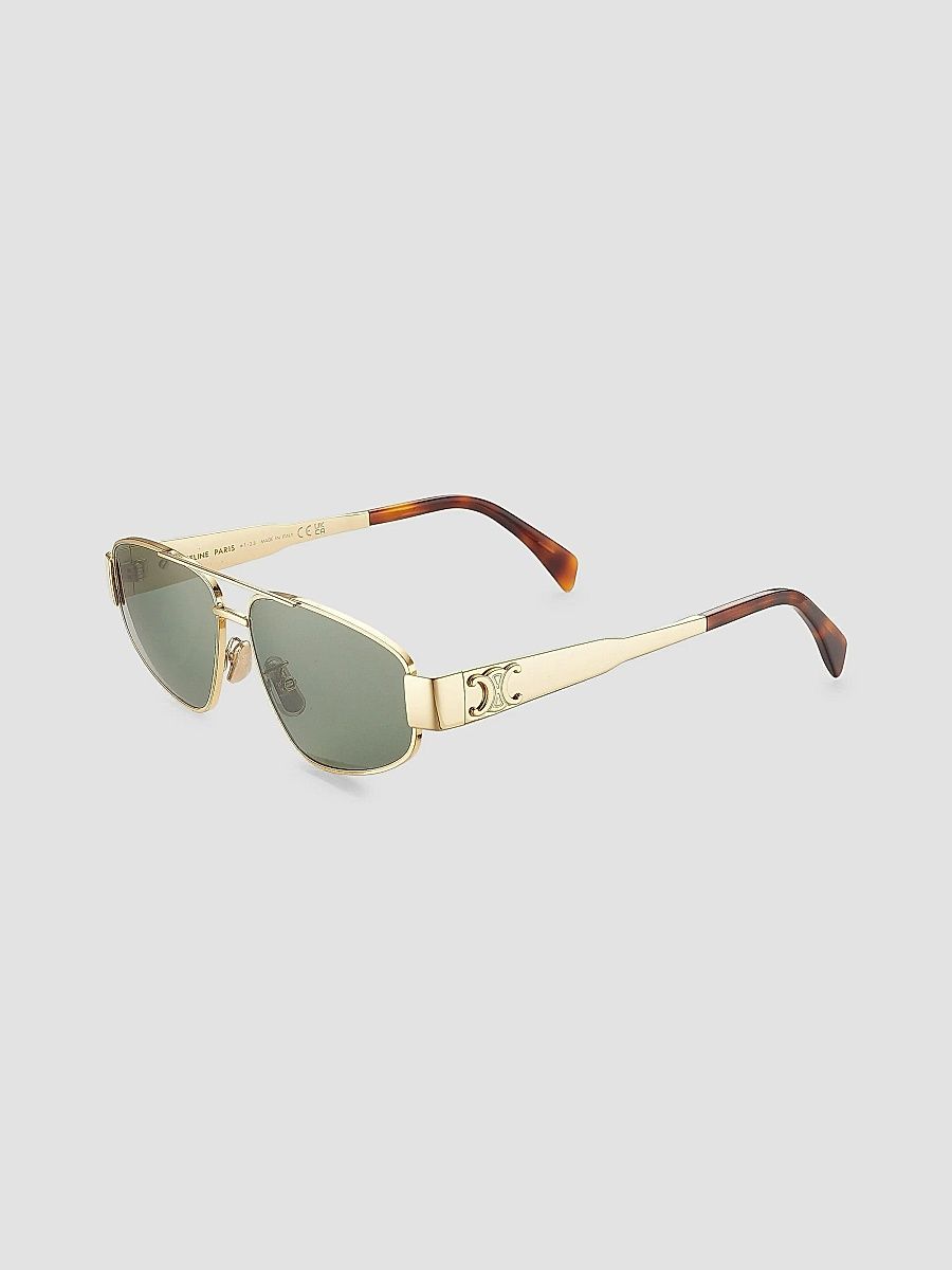 CELINE Men's Metal Triomphe 57MM Pilot Sunglasses - Gold Light Green