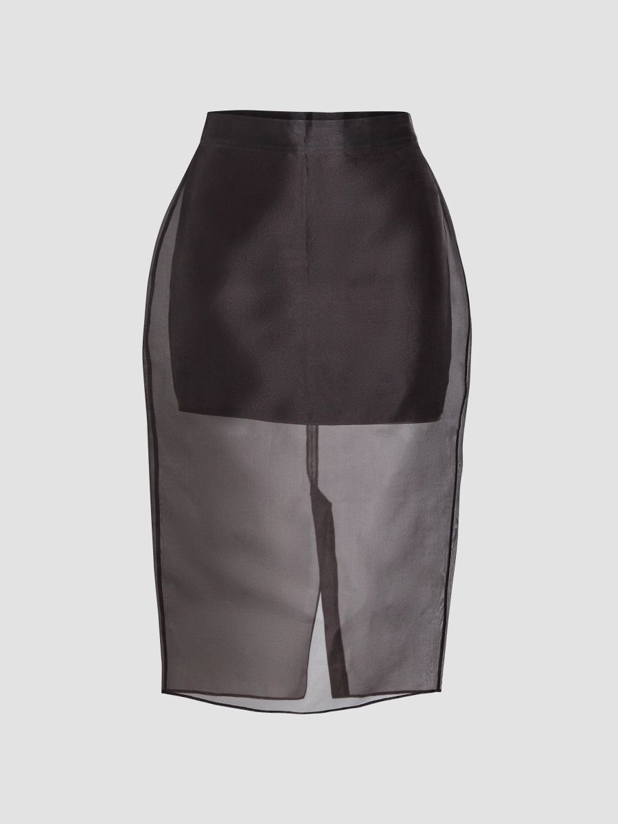 SEROYA Women's Elda Sheer Midi Skirt - Ash Brown - Size XL