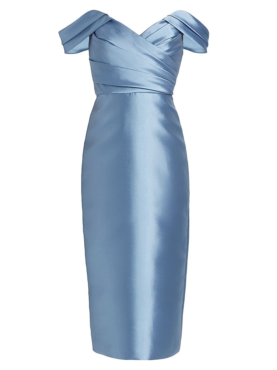 Women's Mikado Off-The-Shoulder Cocktail Dress - Smokey Blue - Size 14