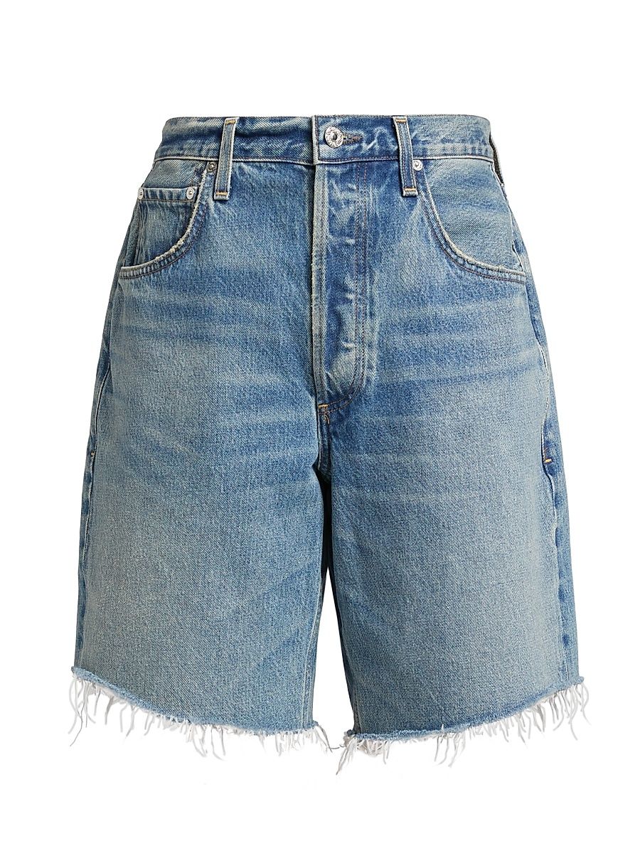 Women's Ayla Baggy Raw-Edge Denim Shorts - Baby Lonia Medium Indigo - Size 27