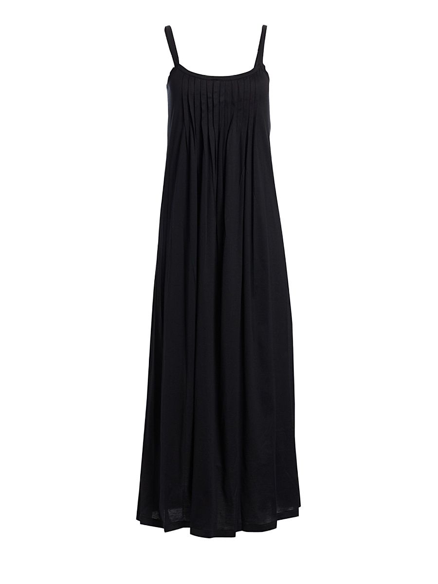 Women's Juliet Pleated Cotton Long Chemise - Black - Size Large