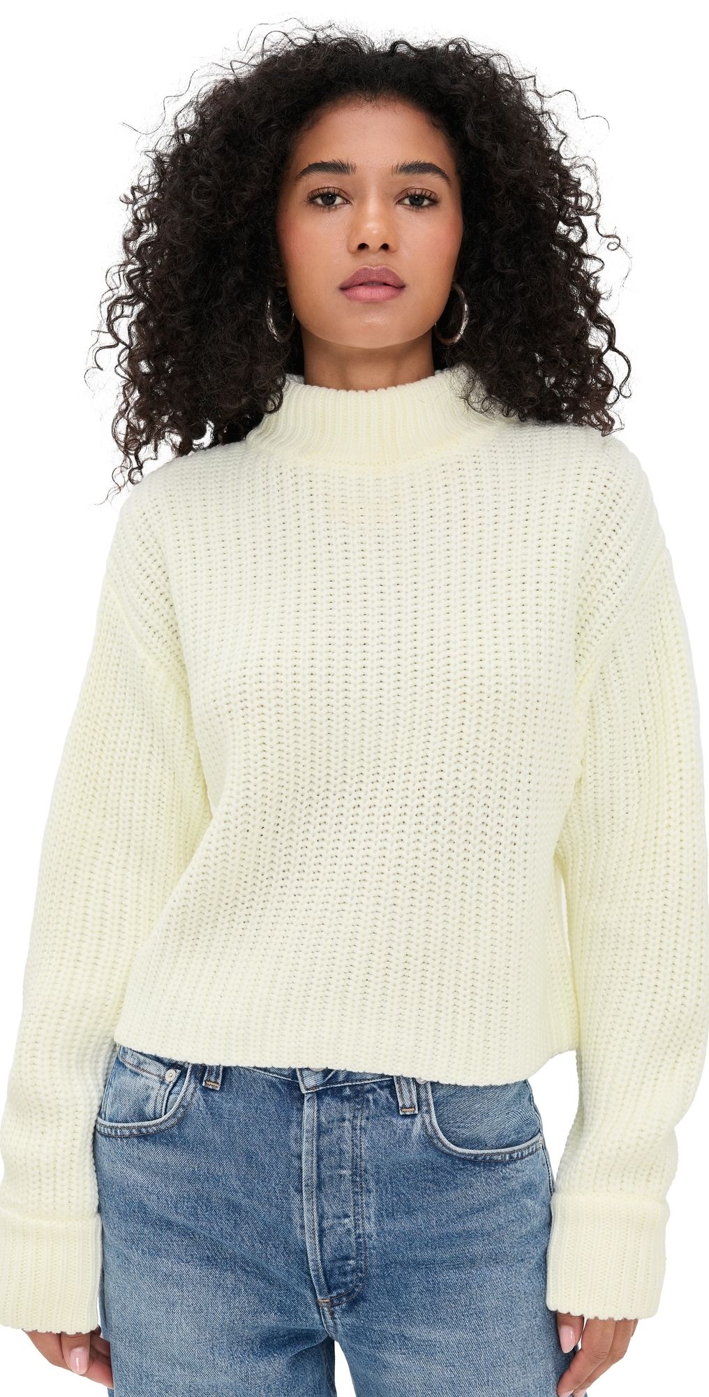 Good American Chunky Knit Mock Neck Sweater Chili001 L