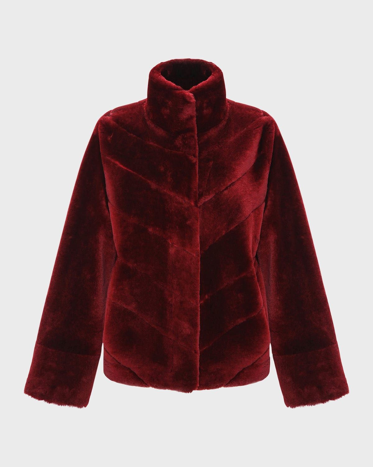 Reversible Chevron Lamb Shearling Jacket With Horizontal Sleeve