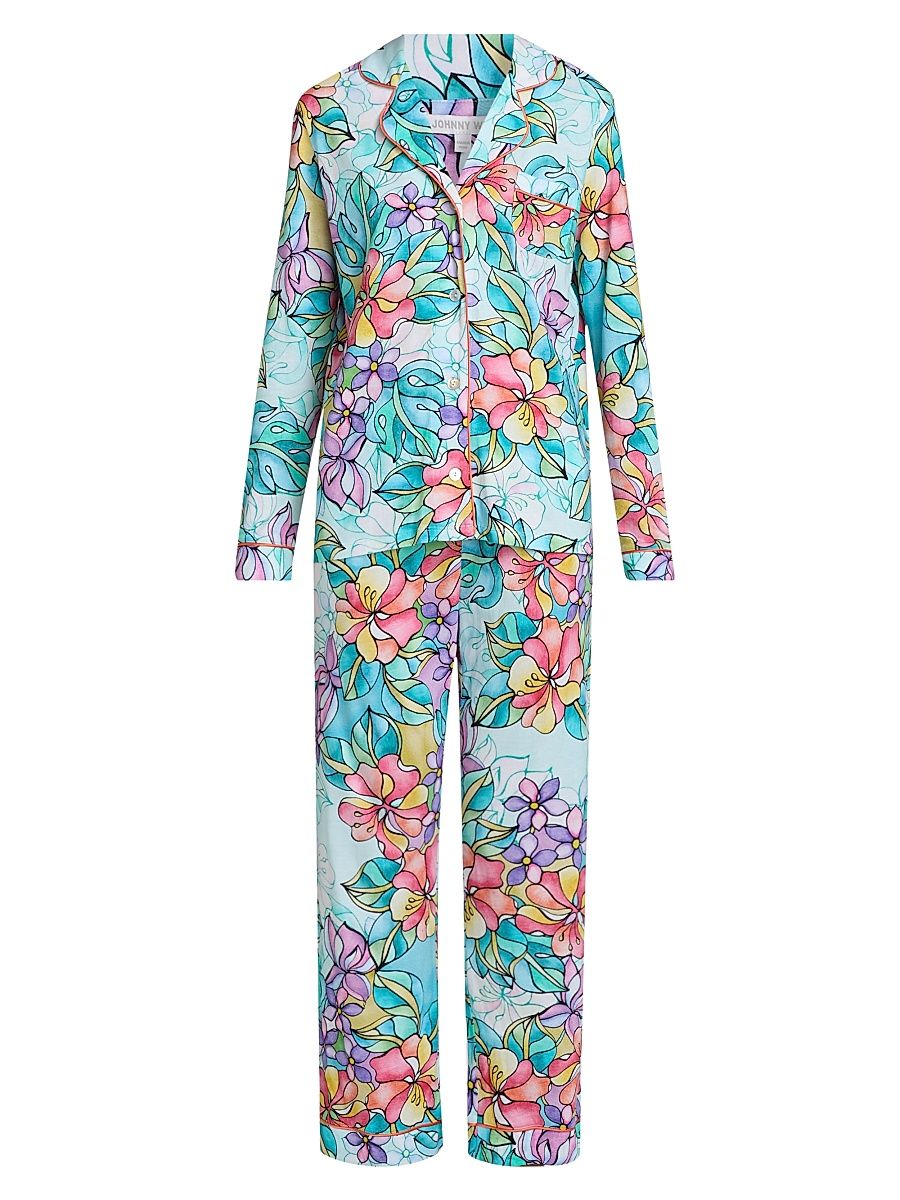 Women's The Carly Floral Cotton-Blend Pajamas - Roie - Size XL