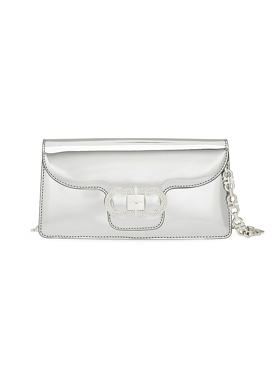 Women's Mini Gancini Leather Shoulder Bag - Argento