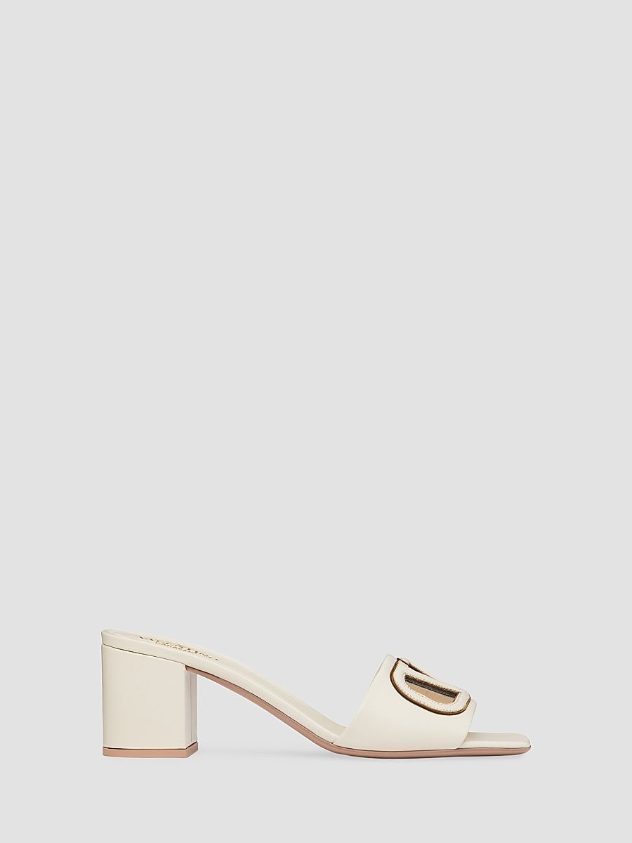 Women's VLogo Cut-Out 60MM Slide Sandals in Calfskin - Ivory - Size 10.5