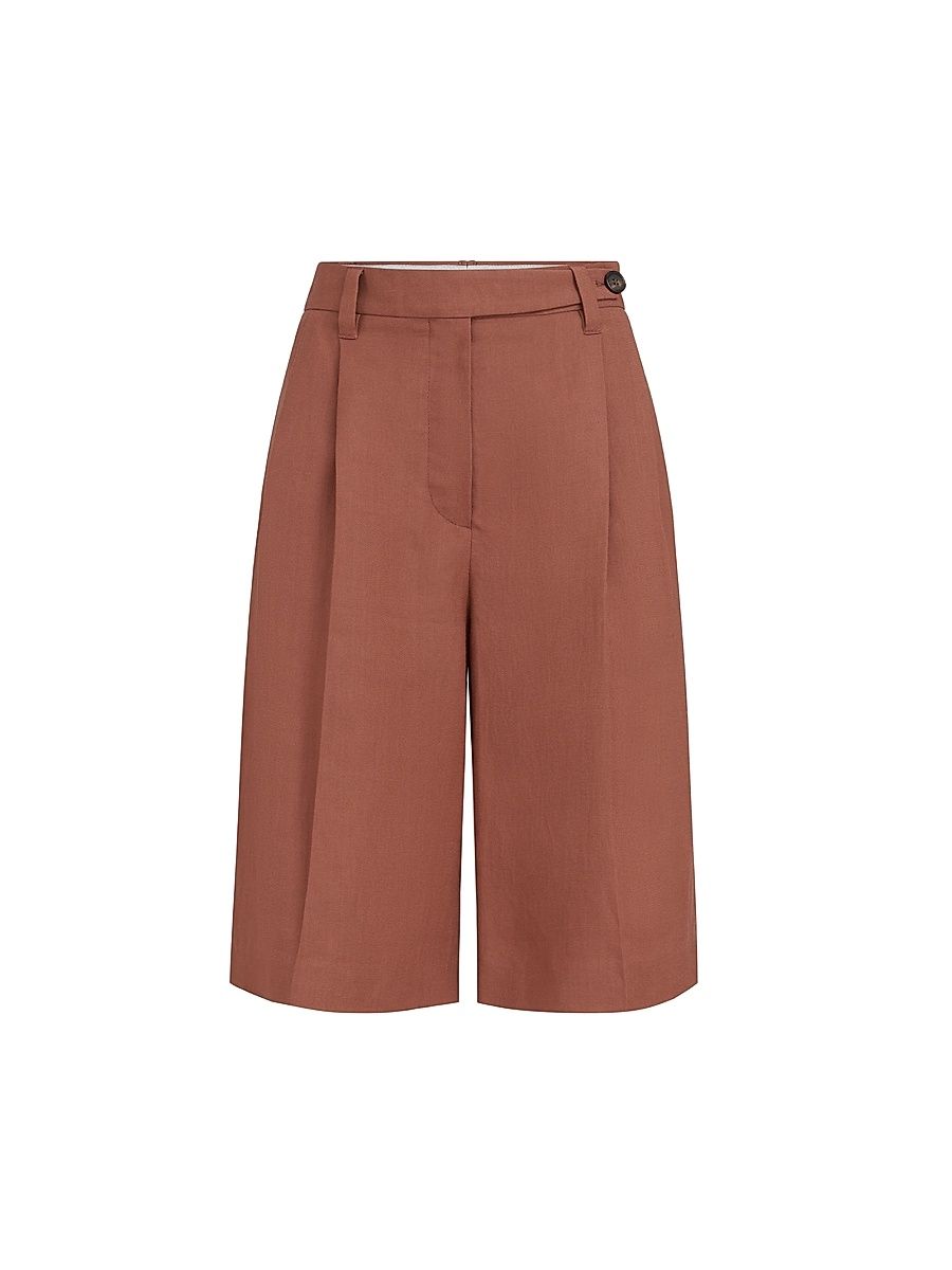 Women's Viscose and Linen Fluid Twill Sartorial Bermuda Shorts with Monili - Orange - Size 12