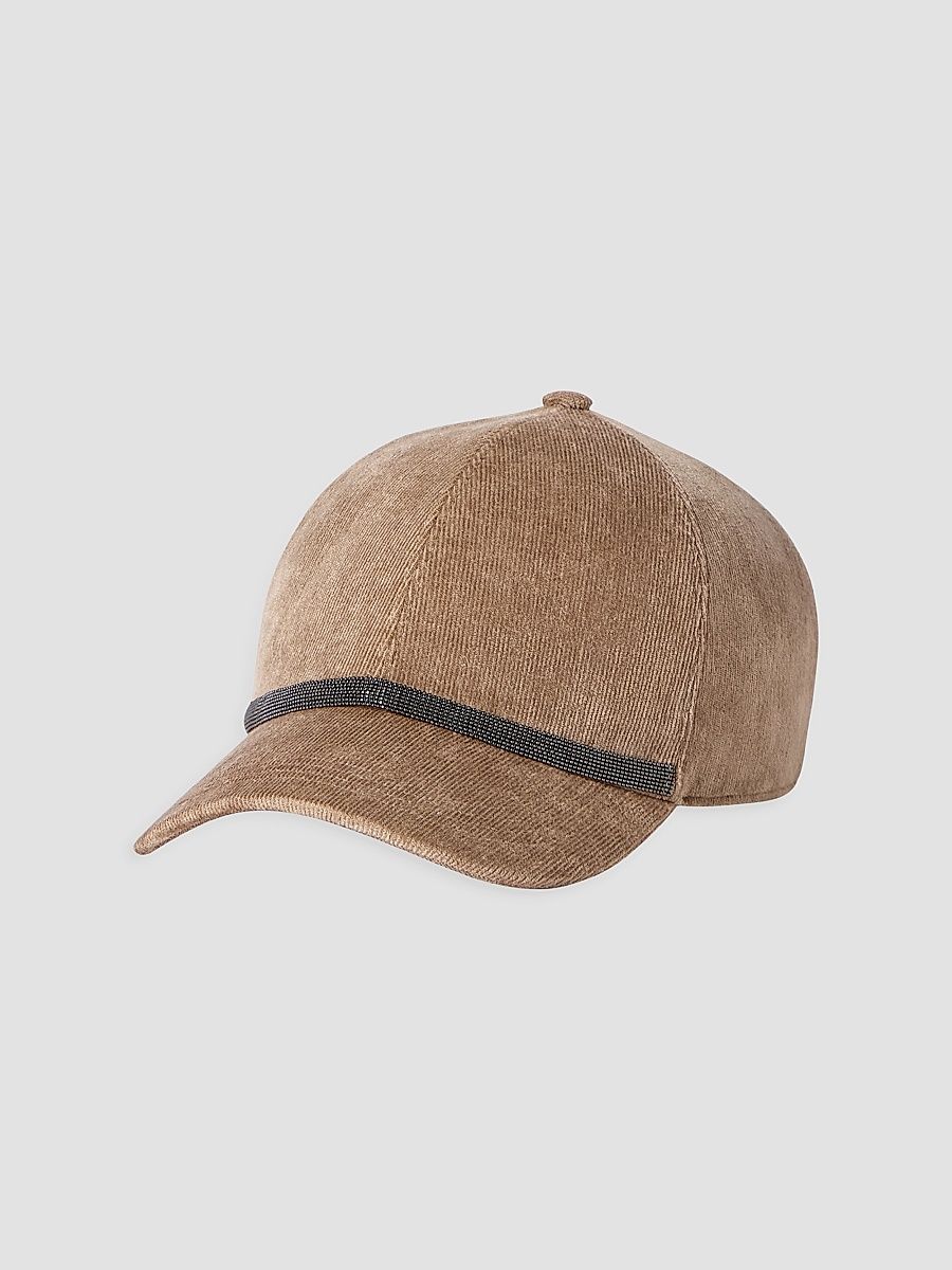 Women's Fluid Corduroy Baseball Cap with Shiny Band - Cappuccino - Size XS