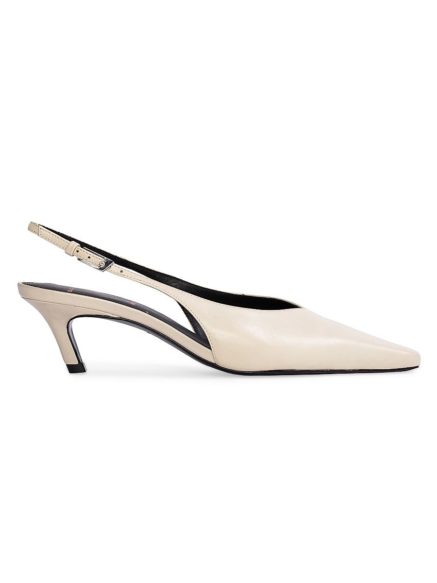 Women's Lou 50MM Slingback Pumps - Swan Leather - Size 12