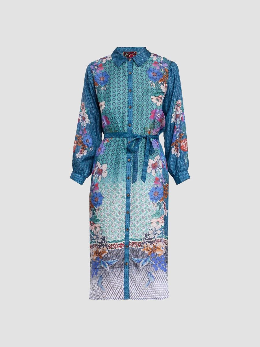 Johnny Was Women's Arani Floral-Print Silk Midi Shirtdress - Dew Flower - Size Large