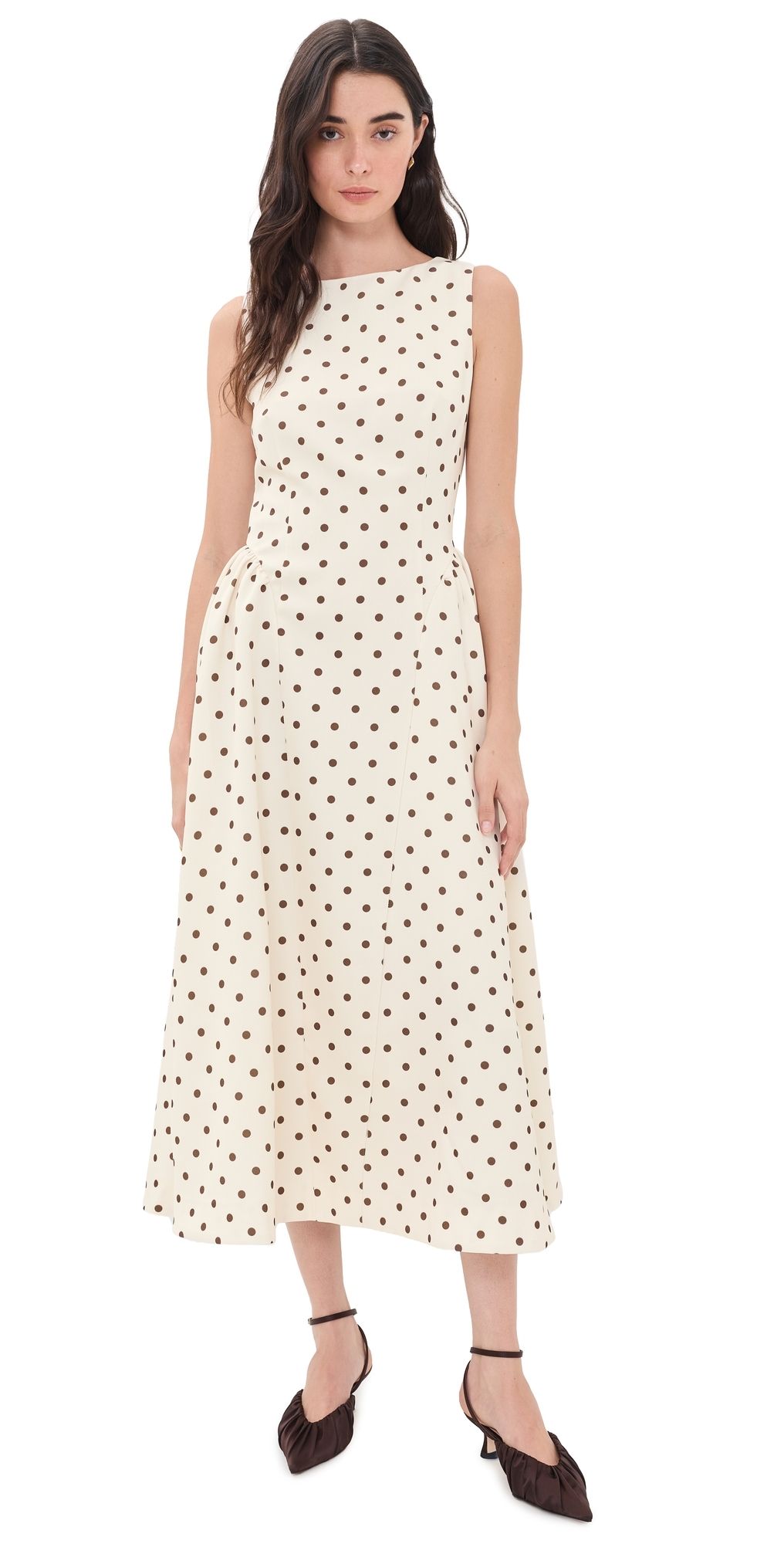 English Factory Polka Dot Sleeveless Midi Dress Beige/Brown M