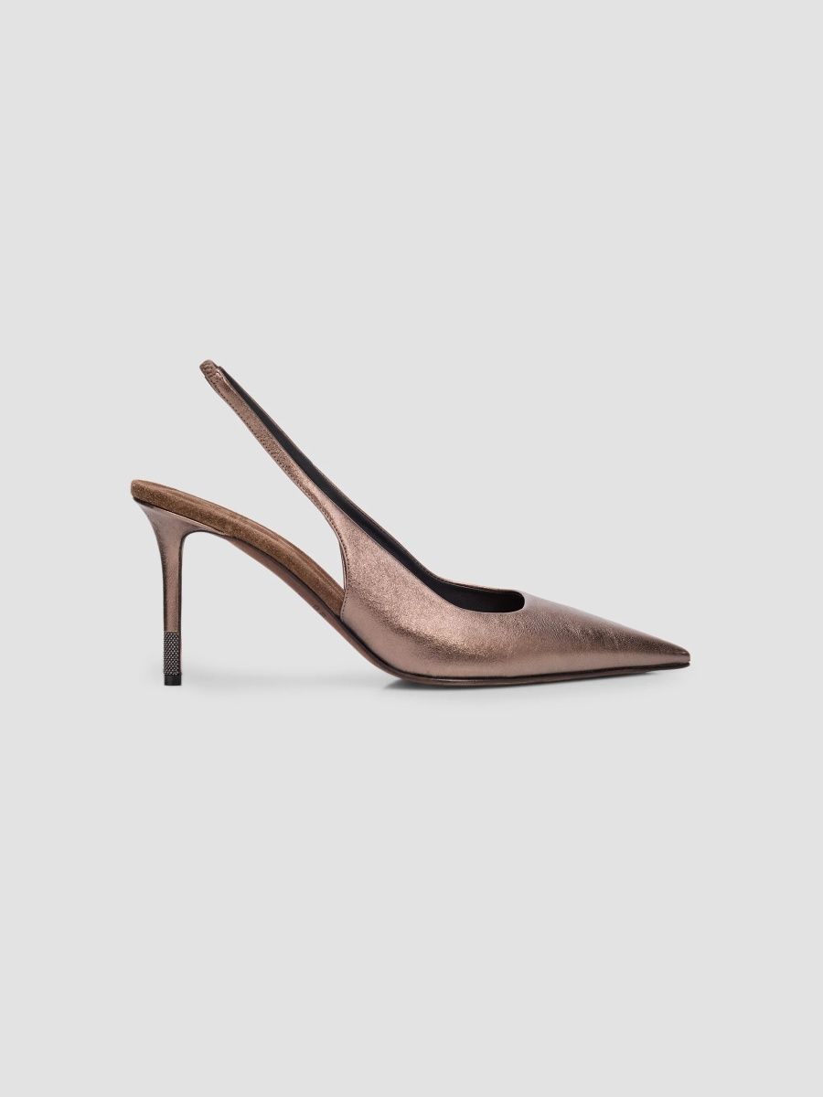 Brunello Cucinelli Women's 80MM Leather Slingback Pumps - Bronze - Size 10