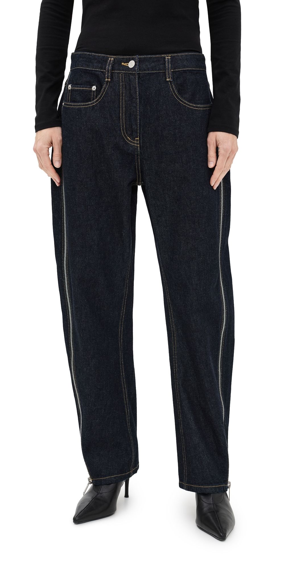 3.1 Phillip Lim Denim Curved Petite Jeans With Zippers Dark Indigo 0