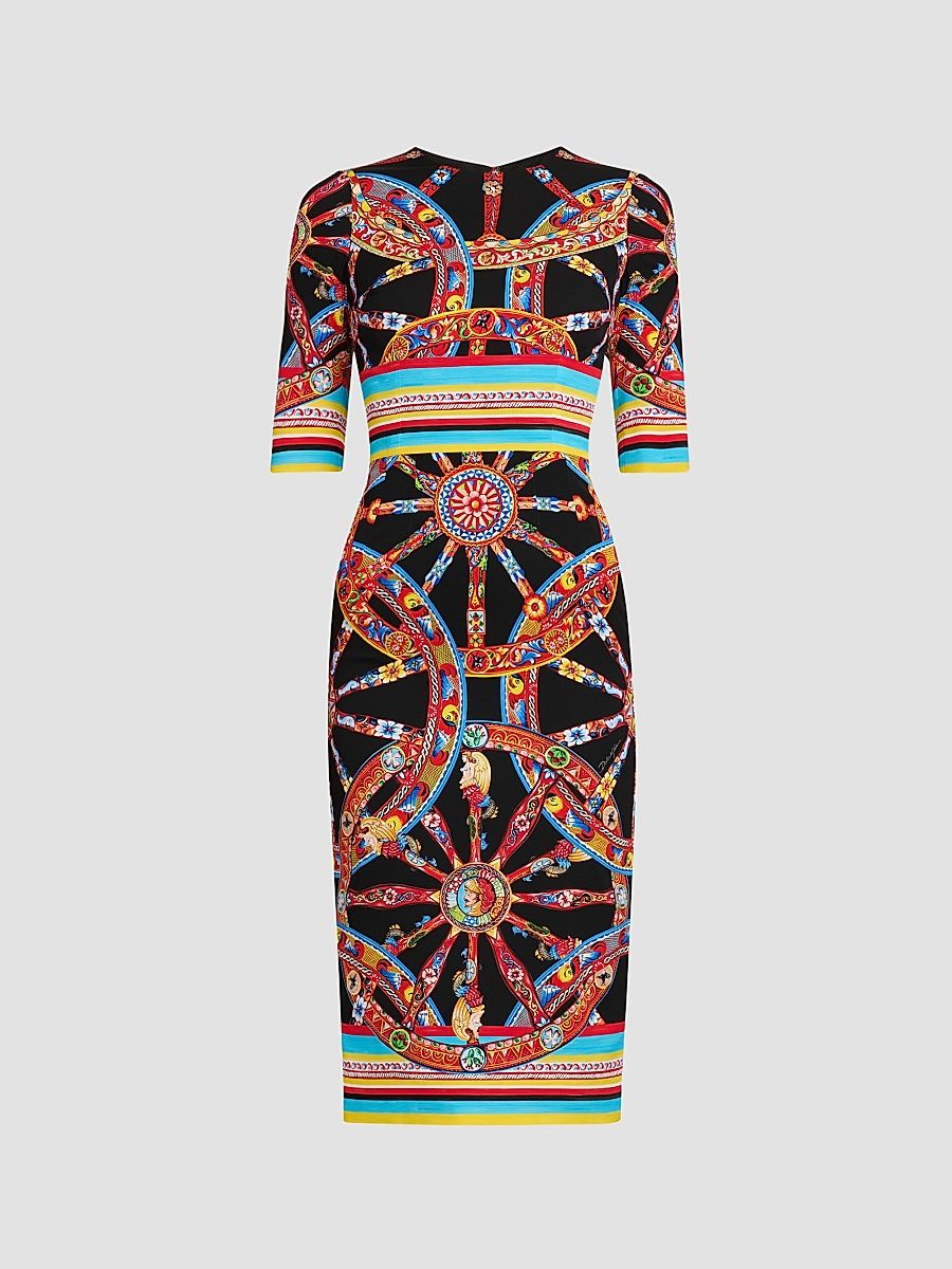Women's Printed Stretch Silk Midi Dress - Variante Abbinata - Size 2