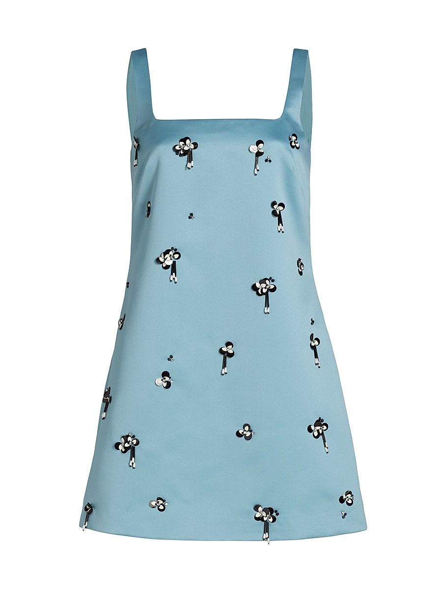 Women's Barton Floral Sequin-Embellished Satin Minidress - Cloudy Seafoam - Size 14