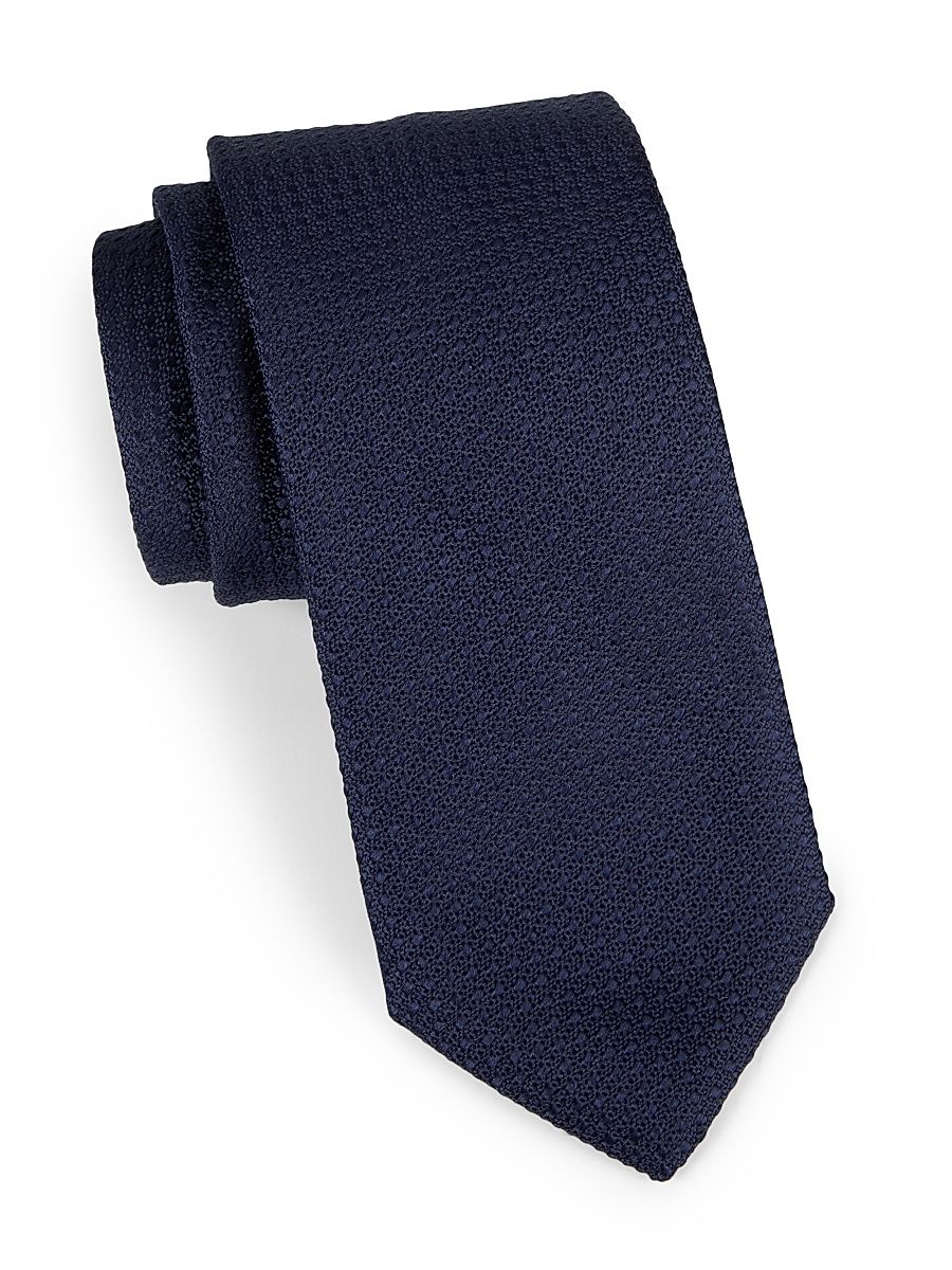 Men's Textured Neat Silk-Cotton Tie - Navy