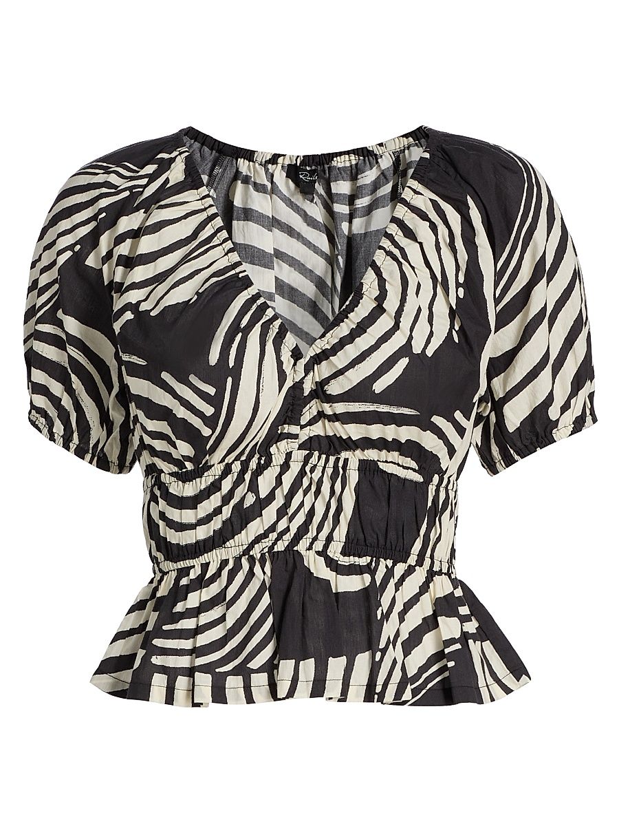 Women's Argenta Printed Cotton Peplum Top - Onyx Waves - Size XS