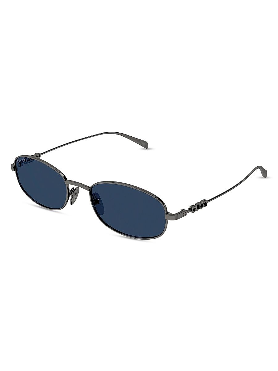 Men's Gucci Block 54MM Oval Sunglasses - Ruthenium