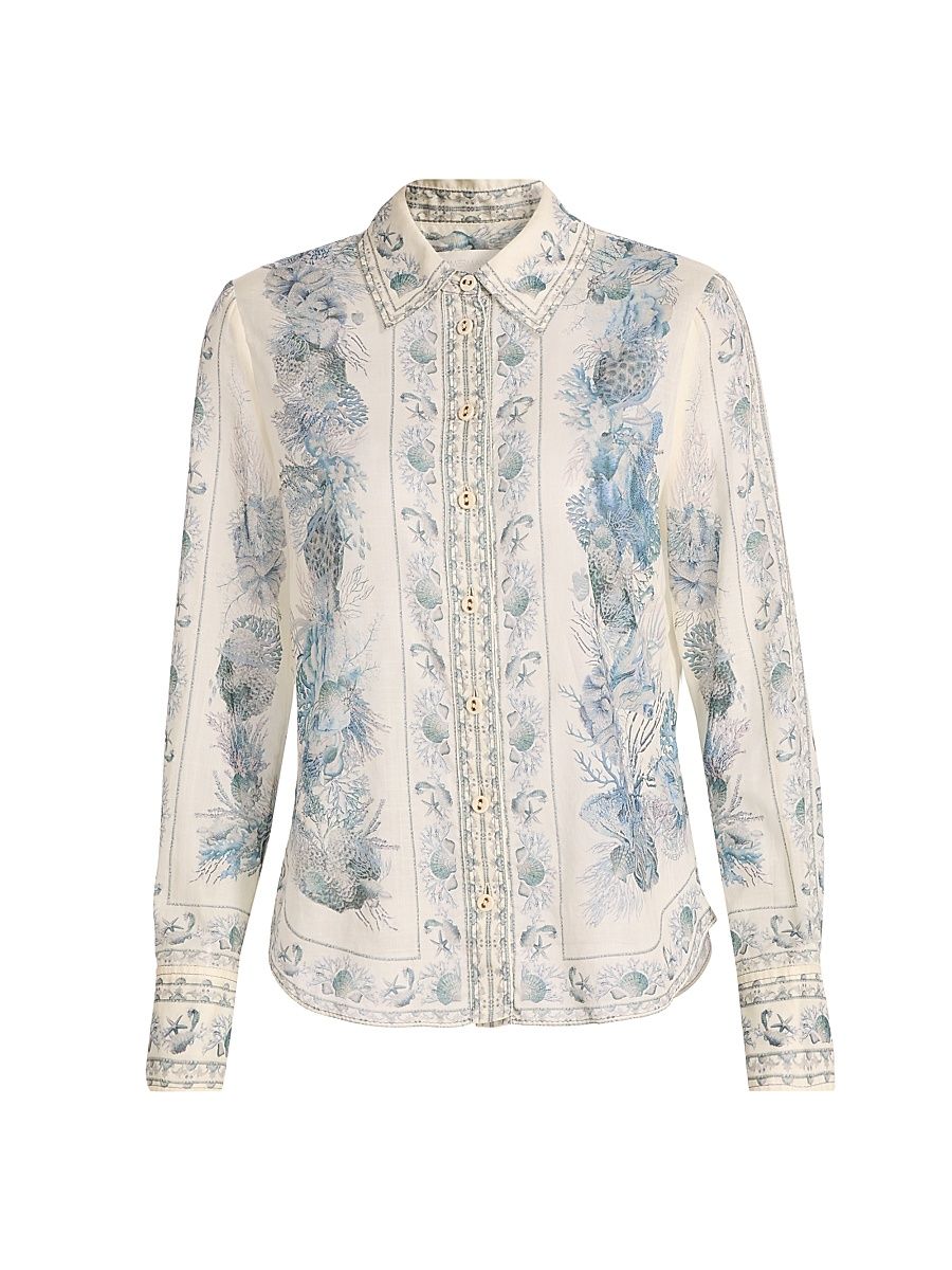 Women's Wanderlust Toile Cotton Shirt - Blue Toile - Size 8