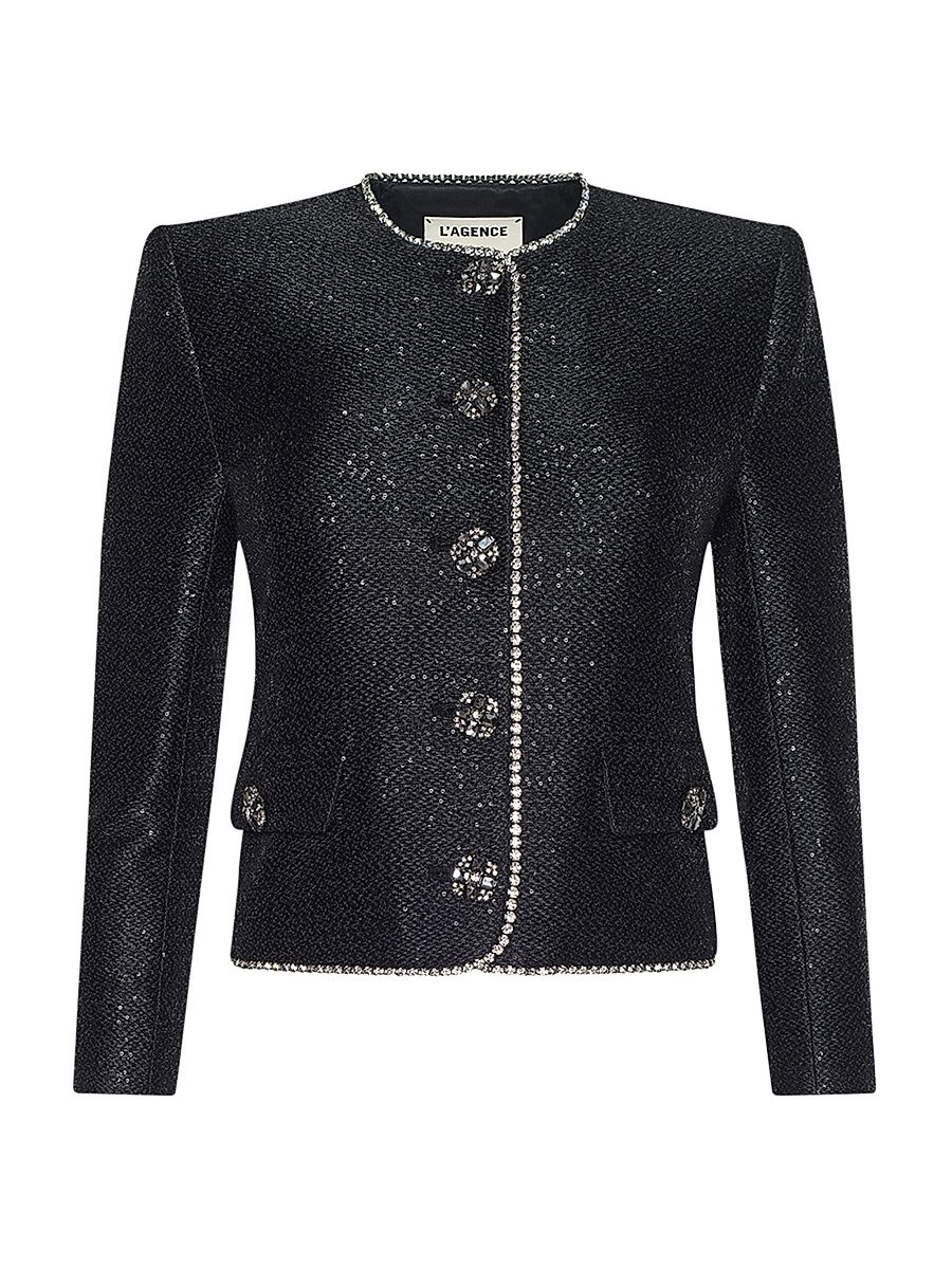 Women's Zell Sequined Tweed Jacket - Black - Size 2