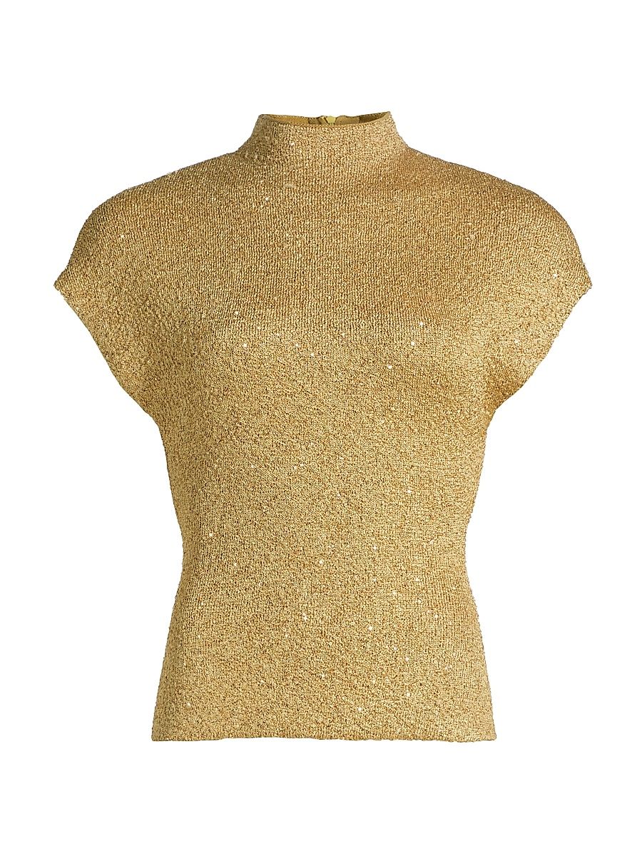Women's Sequined Knit Mock Turtleneck Top - Sunlight - Size XL