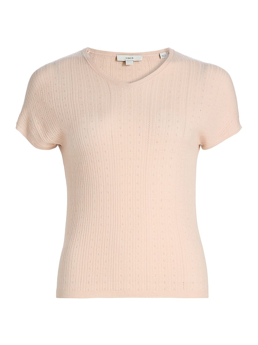 Women's Pointelle Wool T-Shirt - Blush Cloud - Size XXS