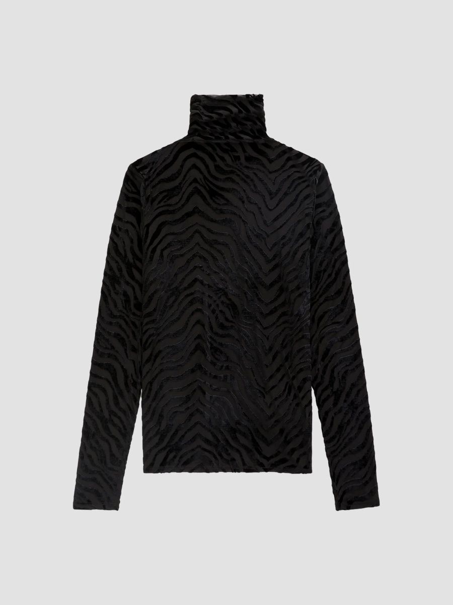 AG Jeans Women's Chels Flocked Velvet Turtleneck Top - Wild Lines - Size XS