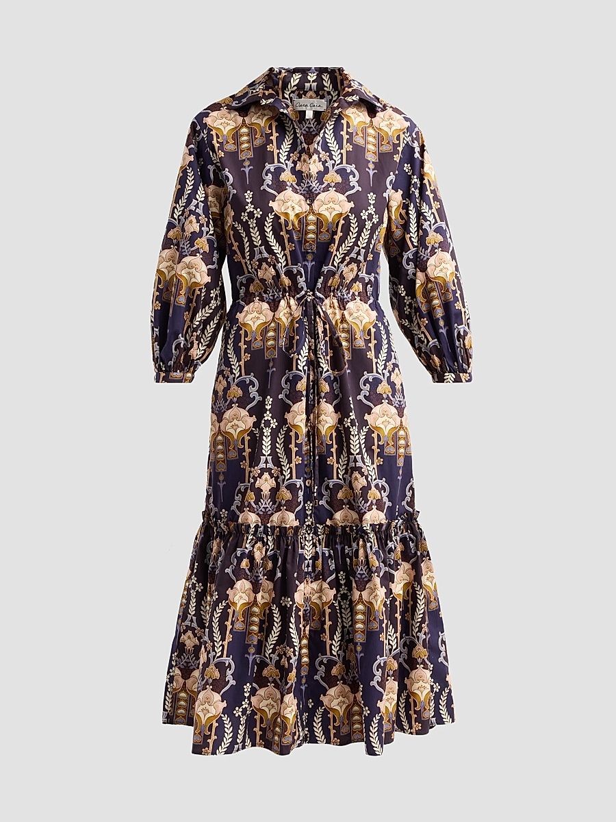 Women's Hutton Cotton Shirtdress - Flora Facade Blue - Size XL