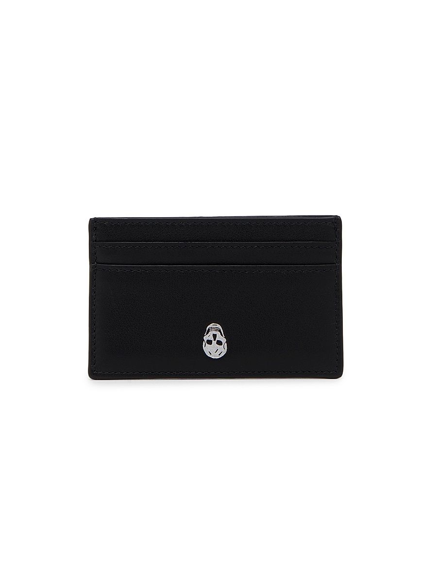 Men's Skull Leather Card Case - Black Silver