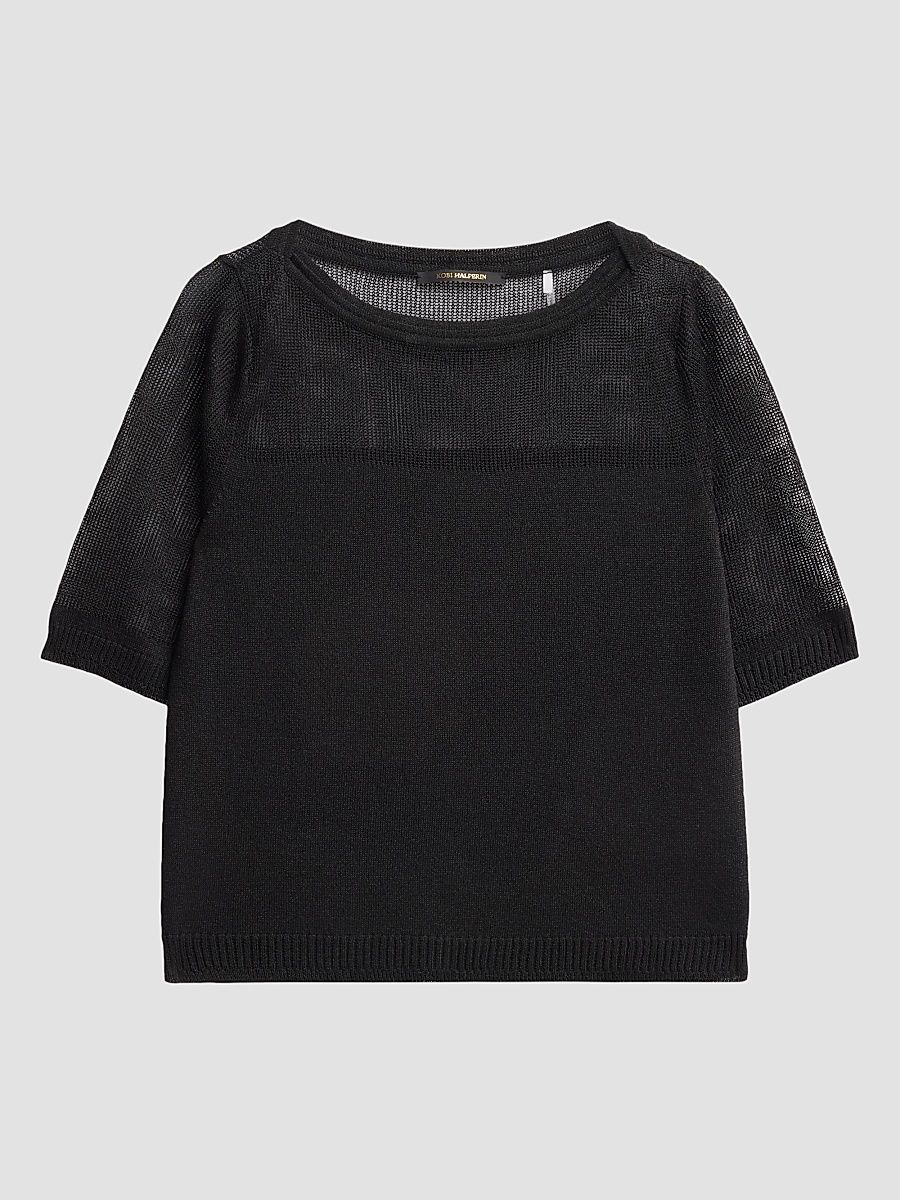 Women's Romi Mesh-Yoke Sweater - Black - Size XL