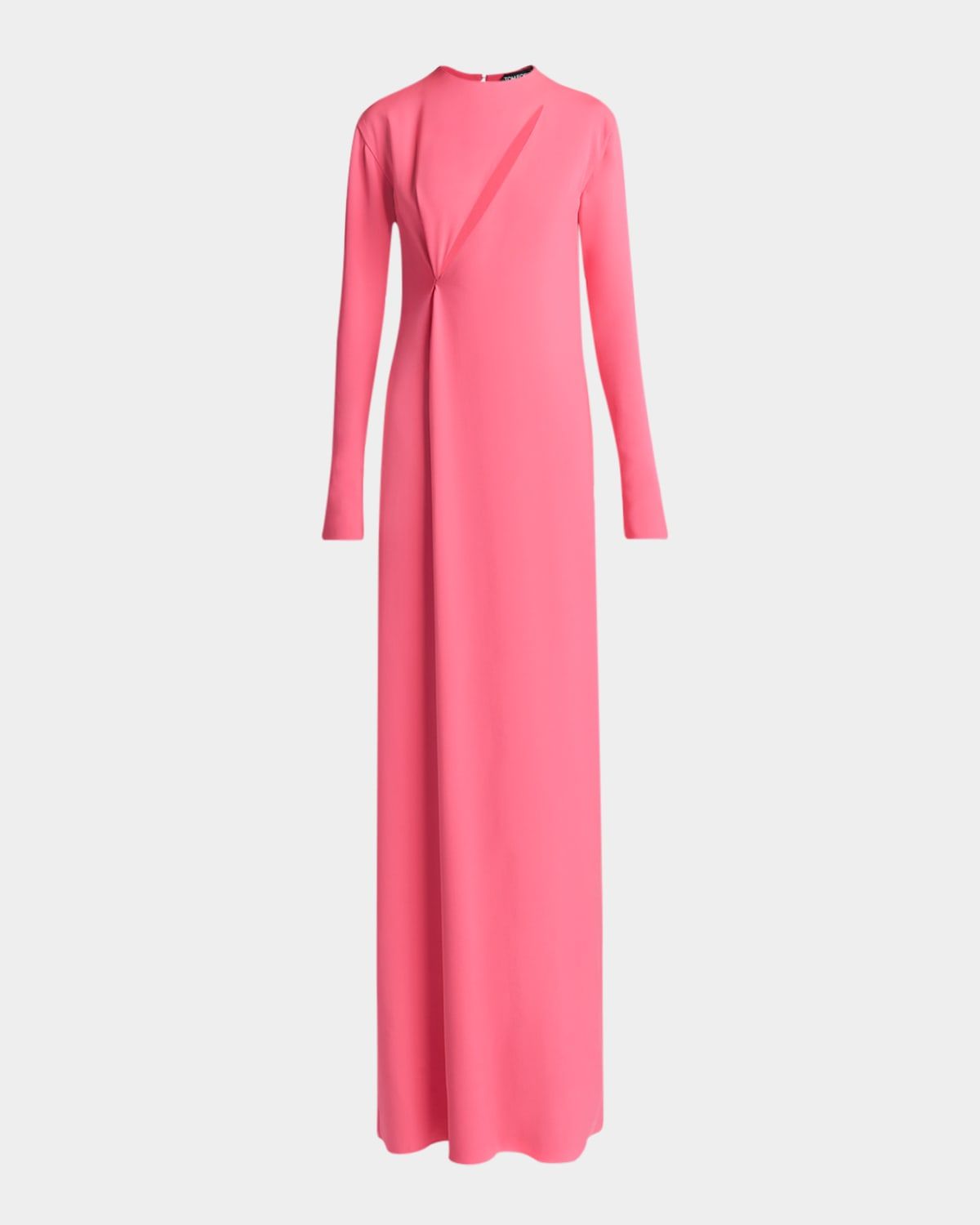 Slash Cutout Long-Sleeve Double Georgette Gown