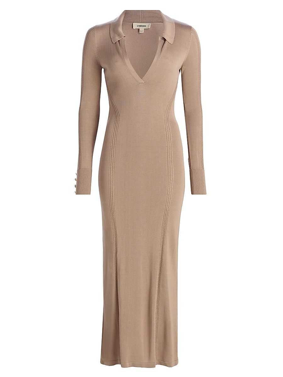 Women's Delma Open Collar Knit Maxi Dress - Almond - Size Large