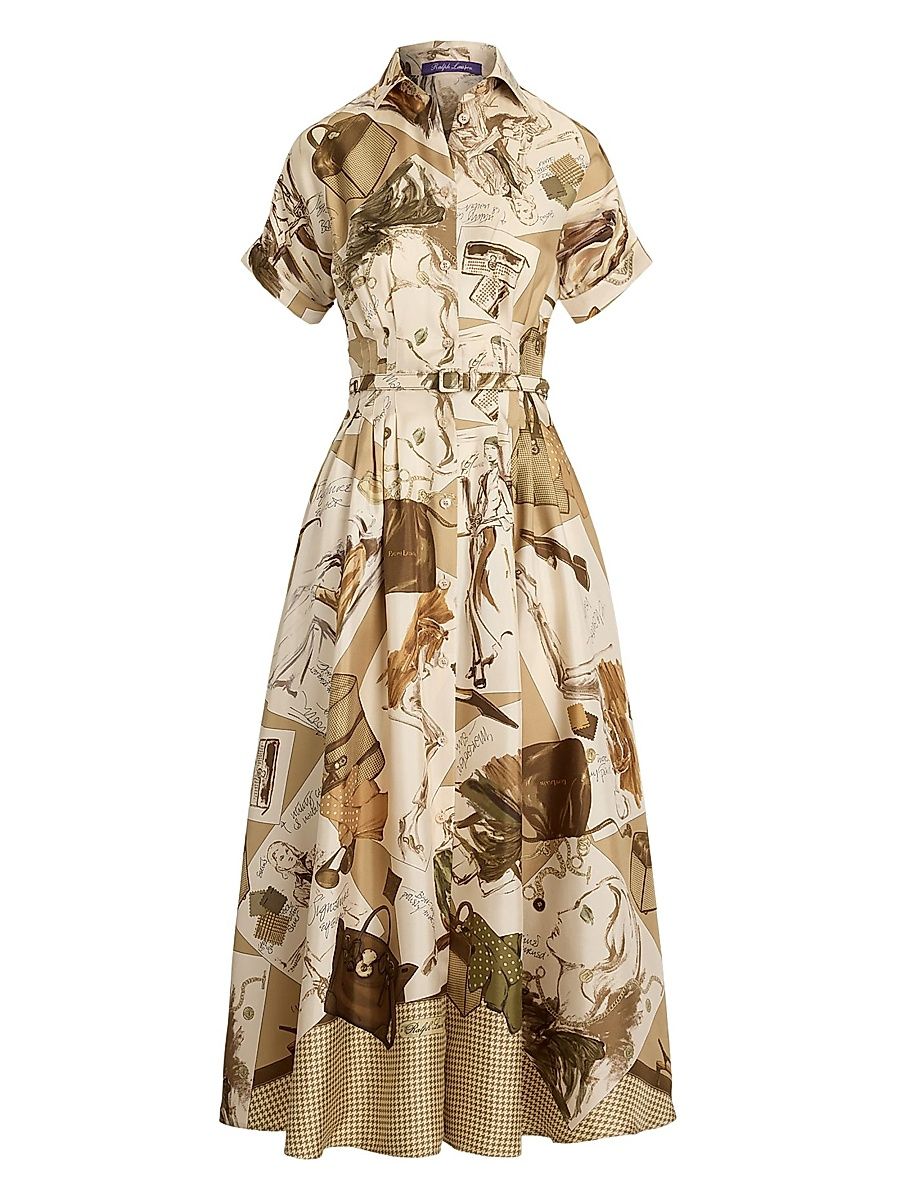 Women's Donatella Diary-Print Silk Maxi Shirtdress - Tan Multi - Size 6