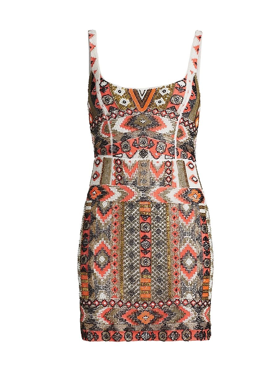 Women's Inori Beaded Minidress - Coral Multi - Size 4