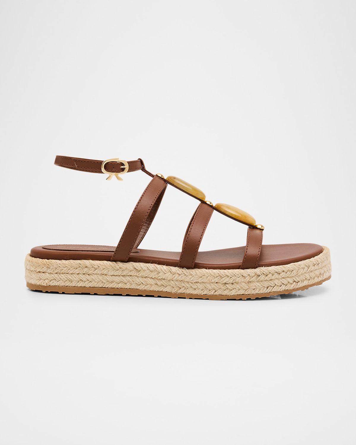 Leather Strappy Sandals with Stone Embellishment