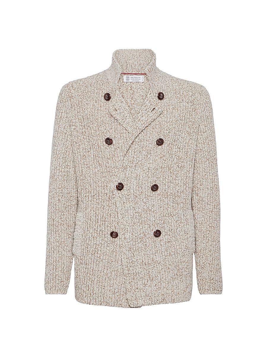 Men's Half English Rib One and a Half Breasted Cardigan - Ecru - Size 48