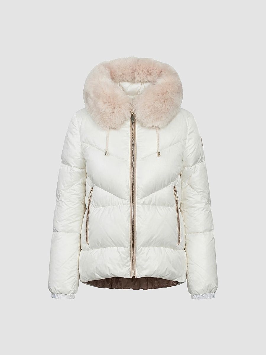 Gorski Women's Apres-Ski Parka with Detachable Merinillo Shearling Lamb Hood Trim - Ivory Iceberg - Size XL