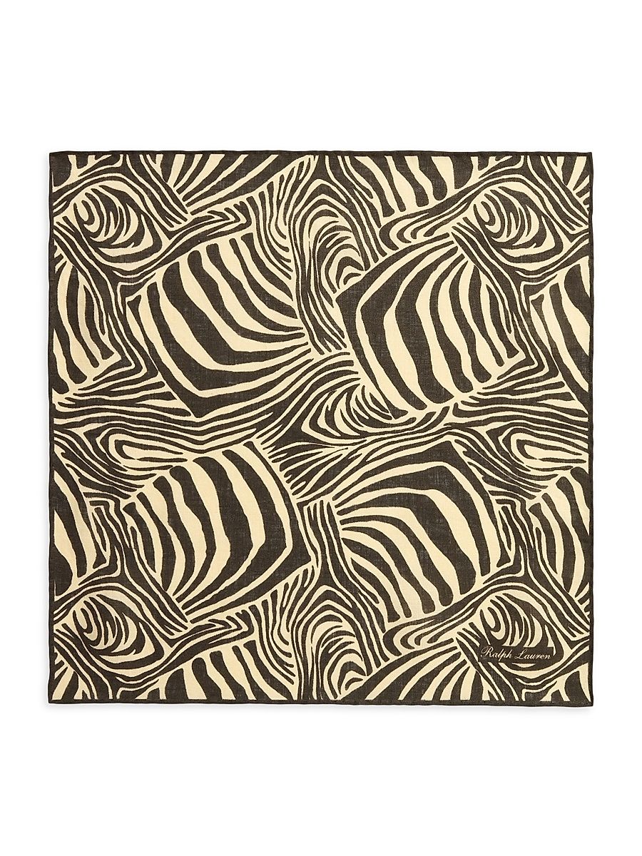 Men's Zebra Print Linen Pocket Square - Black Cream