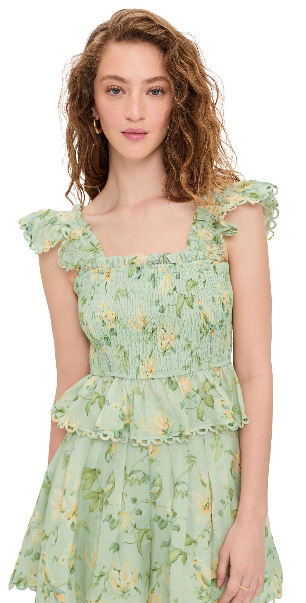 En Saison Rylee Peplum Top Sage Olive Yellow L