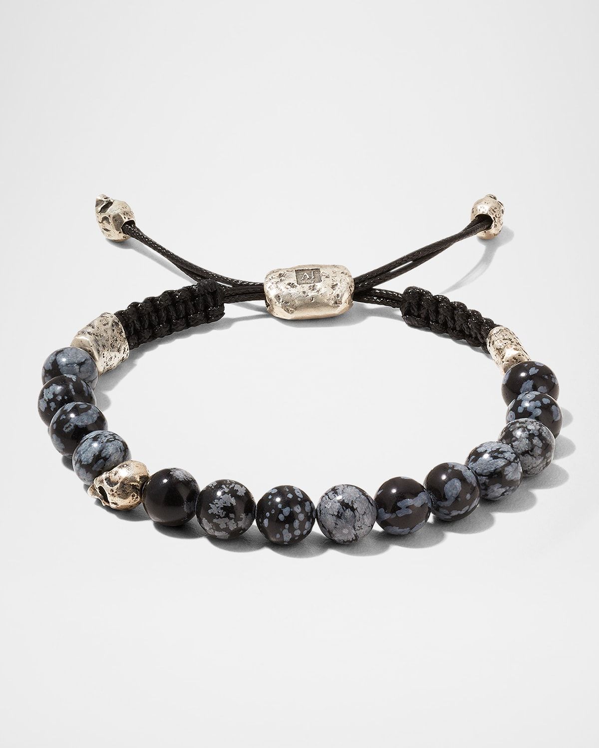 Men & apos;s Skull Beaded Obsidien Bolo Bracelet