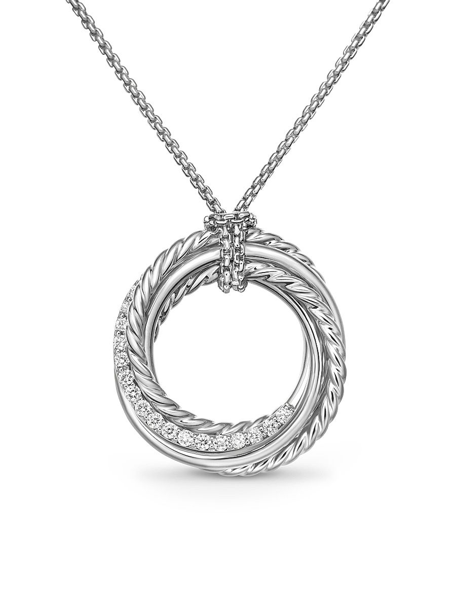 Women's Crossover Diamond & Sterling Silver Pendant Necklace - Diamond - Size 18