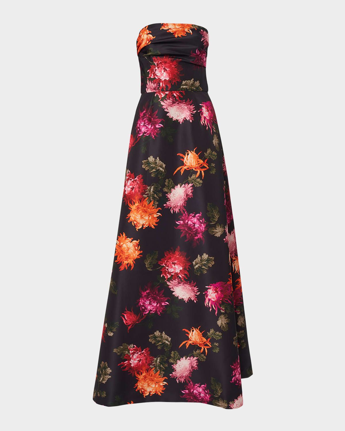 Floral-Print Strapless A-Line Gown