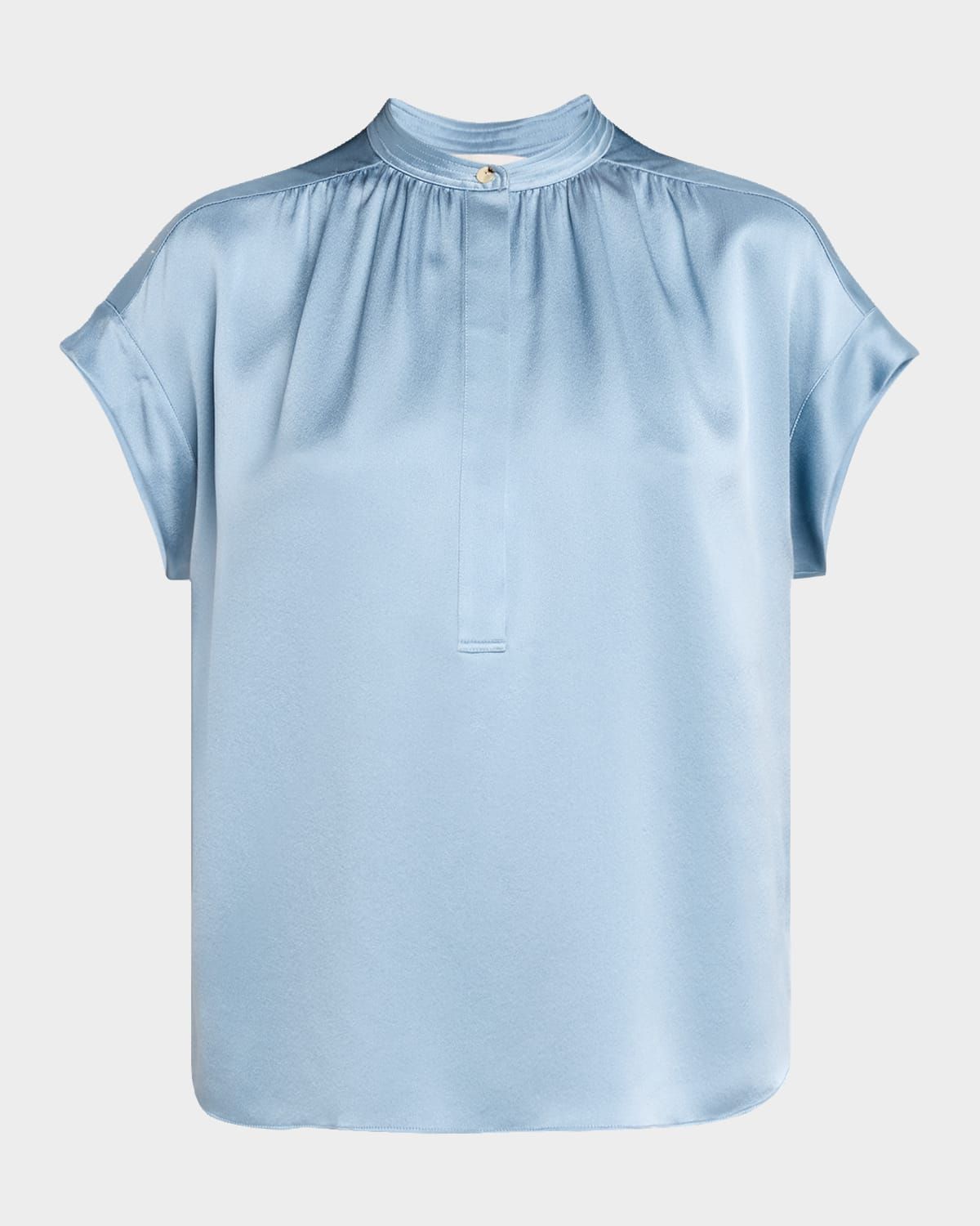 Gathered Cap-Sleeve Silk Top