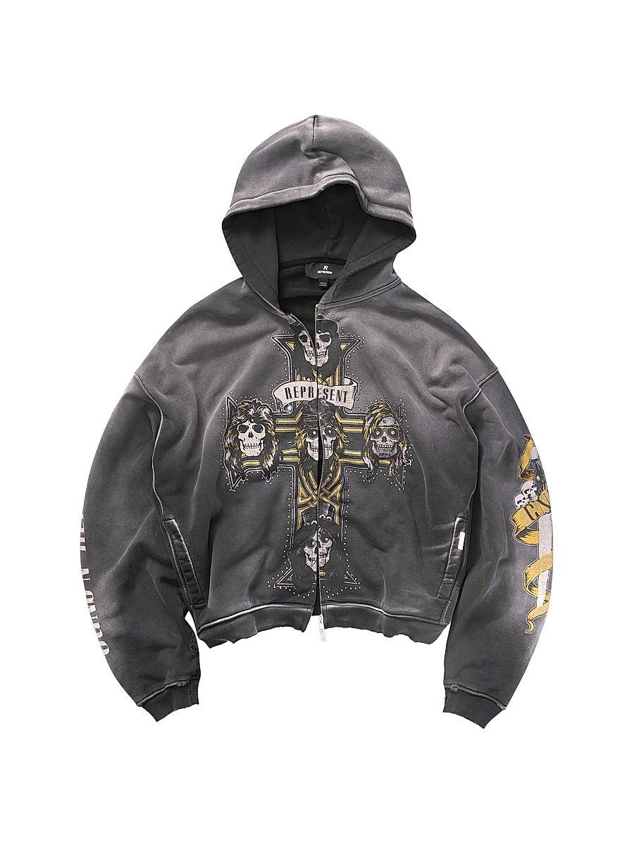 Men's Guns N' Roses Full-Zip Hoodie - Stained Black - Size XXL