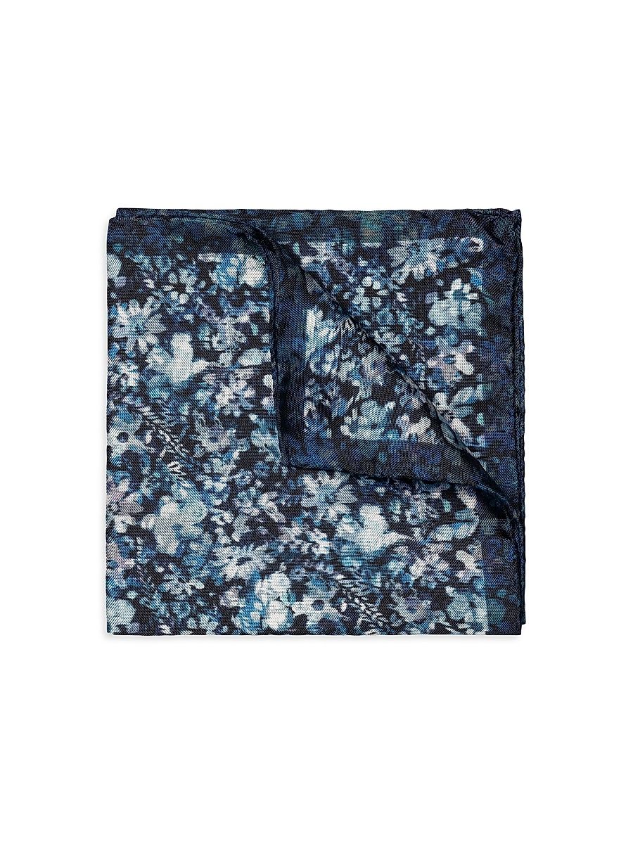 Men's Floral Silk Pocket Square - Blue
