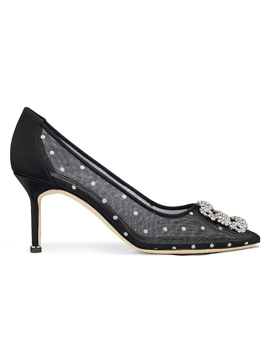 Women's Embellished Polka Dot Mesh Pumps - Black - Size 7.5